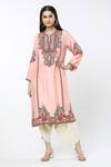 Buy_Debyani + CO_Pink Silk Embroidery Split V-neck Floral Kurta With Salwar _at_Aza_Fashions