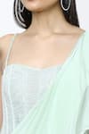 Buy_Mishru_Green Saree Natural Crepe And Organza Noemi Ruffle Pre-draped With Corset _Online_at_Aza_Fashions