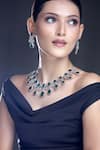 Buy_Moh-Maya by Disha Khatri_Silver Plated Zircon And Emerald Stone Embellished Necklace Set _at_Aza_Fashions