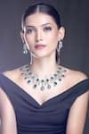 Moh-Maya by Disha Khatri_Silver Plated Zircon And Emerald Stone Embellished Necklace Set _Online