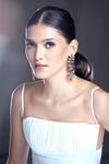 Buy_Moh-Maya By Disha Khatri_Gold Plated Zari, Metallic Thread Zircon Leaf Vine Pattern Embellished Earrings _at_Aza_Fashions
