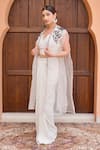 Nidhi Kejriwal_Off White Organza Embellished Thread Cape Front Draped Dhoti Skirt Set With _Online_at_Aza_Fashions