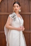 Buy_Nidhi Kejriwal_Off White Organza Embellished Thread Cape Front Draped Dhoti Skirt Set With _Online_at_Aza_Fashions