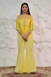 Buy_Nidhi Kejriwal_Yellow Organza Hand Embroidered Cutdana Round Jacket With Palazzo _at_Aza_Fashions