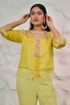 Buy_Nidhi Kejriwal_Yellow Organza Hand Embroidered Cutdana Round Jacket With Palazzo _Online_at_Aza_Fashions