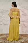 Shop_Nidhi Kejriwal_Yellow Georgette Embellished Cutdana Short Cape Front Open Pleated Skirt Set _at_Aza_Fashions