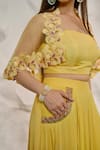 Nidhi Kejriwal_Yellow Georgette Embellished Cutdana Short Cape Front Open Pleated Skirt Set _at_Aza_Fashions