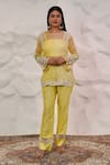 Buy_Nidhi Kejriwal_Yellow Organza Embellished Cutdana Bustier Square Short Kurta Pant Set _at_Aza_Fashions