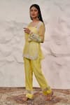 Buy_Nidhi Kejriwal_Yellow Organza Embellished Cutdana Bustier Square Short Kurta Pant Set _Online_at_Aza_Fashions