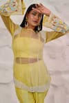 Shop_Nidhi Kejriwal_Yellow Organza Embellished Cutdana Bustier Square Short Kurta Pant Set _Online_at_Aza_Fashions