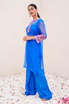 Buy_Nidhi Kejriwal_Blue Organza Embroidered Thread Bustier Square Kurta Pant Set _at_Aza_Fashions