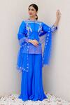 Buy_Nidhi Kejriwal_Blue Silk Embellished Bird Closed Round Motif Short Kurta Palazzo Set _at_Aza_Fashions