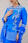 Shop_Nidhi Kejriwal_Blue Silk Embellished Bird Closed Round Motif Short Kurta Palazzo Set _Online_at_Aza_Fashions