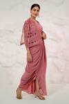 Buy_Nidhi Kejriwal_Pink Organza Hand Embroidered Cutdana Bustier Draped Skirt Set With Jacket _Online_at_Aza_Fashions