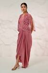 Shop_Nidhi Kejriwal_Pink Organza Hand Embroidered Cutdana Bustier Draped Skirt Set With Jacket _Online_at_Aza_Fashions