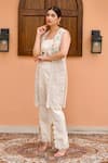 Buy_Nidhi Kejriwal_Beige Jute Cotton Embellished Cutdana Bustier Square Pant Set With Jacket _Online_at_Aza_Fashions