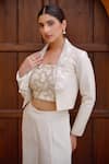 Nidhi Kejriwal_Off White Crepe Hand Embroidered Cutdana Bustier Square Palazzo Set With Jacket _at_Aza_Fashions