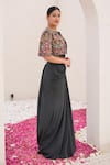 Buy_Nidhi Kejriwal_Black Crepe Embroidered Thread Bustier Geometric Draped Skirt Set With Jacket _Online_at_Aza_Fashions