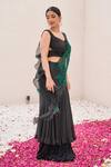 Buy_Nidhi Kejriwal_Black Crepe Hand Embroidered Cutwork Sweetheart Pre-draped Saree With Blouse _Online_at_Aza_Fashions