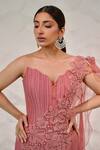 Buy_Nidhi Kejriwal_Pink Organza Embroidered Cutdana Geometric Corset With Skirt _Online_at_Aza_Fashions