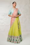 Buy_Nidhi Kejriwal_Green Zari Kota Hand Embroidered Floral Keyhole Lehenga Set _at_Aza_Fashions