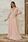 Buy_Nidhi Kejriwal_Pink Chiffon Hand Embroidered Cutdana V Neck Pre-draped Saree With Blouse _at_Aza_Fashions