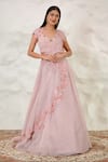 Buy_Nidhi Kejriwal_Pink Organza Hand Embellished Embroidered Attached Draped Lehenga With Blouse _at_Aza_Fashions