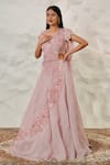 Buy_Nidhi Kejriwal_Pink Organza Hand Embellished Embroidered Attached Draped Lehenga With Blouse 