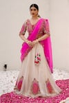 Buy_Nidhi Kejriwal_Off White Tissue Embroidered Thread Attached Draped Lehenga And Blouse Set _at_Aza_Fashions