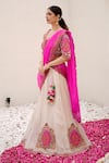 Buy_Nidhi Kejriwal_Off White Tissue Embroidered Thread Attached Draped Lehenga And Blouse Set _Online_at_Aza_Fashions