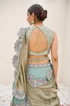 Shop_Nidhi Kejriwal_Green Brocade Hand Embroidered Pearl Notched Lehenga Blouse Set _at_Aza_Fashions