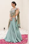 Nidhi Kejriwal_Green Brocade Hand Embroidered Pearl Notched Lehenga Blouse Set _Online_at_Aza_Fashions