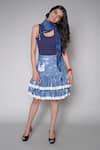 Buy_Payal Jain_Blue Denim Embroidered Lace Detailed Hem Layered Skirt _at_Aza_Fashions