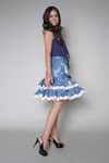 Payal Jain_Blue Denim Embroidered Lace Detailed Hem Layered Skirt _Online_at_Aza_Fashions