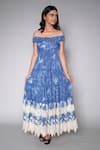 Buy_Payal Jain_Blue Denim Floral Straight Cutwork Detailed Off Shoulder Dress _at_Aza_Fashions