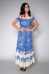 Shop_Payal Jain_Blue Denim Floral Straight Cutwork Detailed Off Shoulder Dress _at_Aza_Fashions