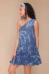 Buy_Payal Jain_Blue Linen Embroidered Piping Asymmetric Tiered One Shoulder Dress _Online_at_Aza_Fashions