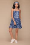 Buy_Payal Jain_Blue Linen Tie-dye Square Criss Cross Back Short Dress _at_Aza_Fashions