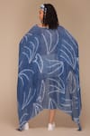 Shop_Payal Jain_Blue Linen Tie-dye Round Slit Batwing Sleeve Kaftan Dress _at_Aza_Fashions