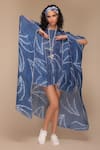 Buy_Payal Jain_Blue Linen Tie-dye Round Slit Batwing Sleeve Kaftan Dress _Online_at_Aza_Fashions