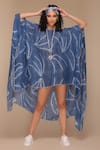 Shop_Payal Jain_Blue Linen Tie-dye Round Slit Batwing Sleeve Kaftan Dress _Online_at_Aza_Fashions