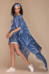 Payal Jain_Blue Linen Tie-dye Round Slit Batwing Sleeve Kaftan Dress _at_Aza_Fashions