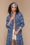 Payal Jain_Blue Linen Tie-dye Collared Detailed Shirt Dress _Online_at_Aza_Fashions