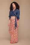 Buy_Payal Jain_Blue Denim Collared Ruffle Detailed Neck Wrap Top _Online_at_Aza_Fashions