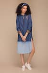 Payal Jain_Blue Denim Embroidered Thread Collared Midi Shirt Dress _Online_at_Aza_Fashions