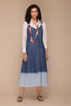 Payal Jain_Blue Denim Embroidered V Neck Front Open Dress_Online_at_Aza_Fashions