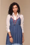 Payal Jain_Blue Denim Embroidered V Neck Strap Ombre Dress _Online_at_Aza_Fashions