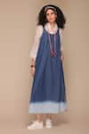 Buy_Payal Jain_Blue Denim Embroidered Round Side Slit Dress _at_Aza_Fashions