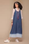 Buy_Payal Jain_Blue Denim Embroidered Round Side Slit Dress _Online_at_Aza_Fashions