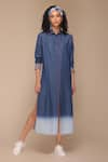 Buy_Payal Jain_Blue Denim Collared Side Slit Long Shirt Dress _at_Aza_Fashions